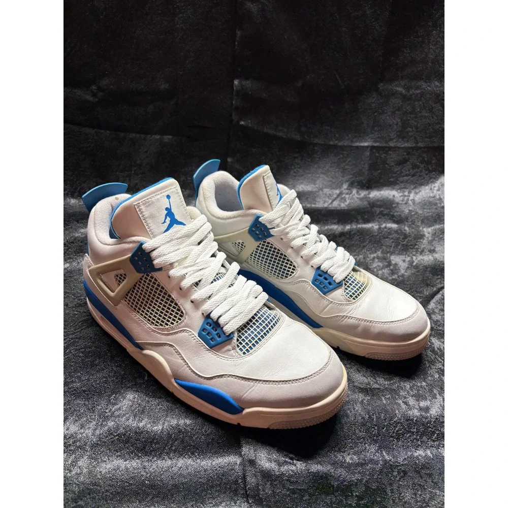 Air Jordan 4 Retro Military Blue White Grey Sneakers 308497-105 Mens